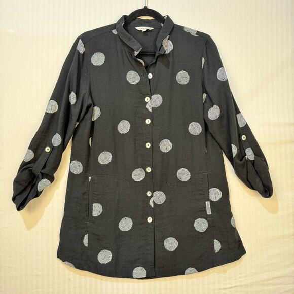 John Mark Black Button-Down Collared Shirt Dress White Polka Dots Size Small - Picture 1 of 5